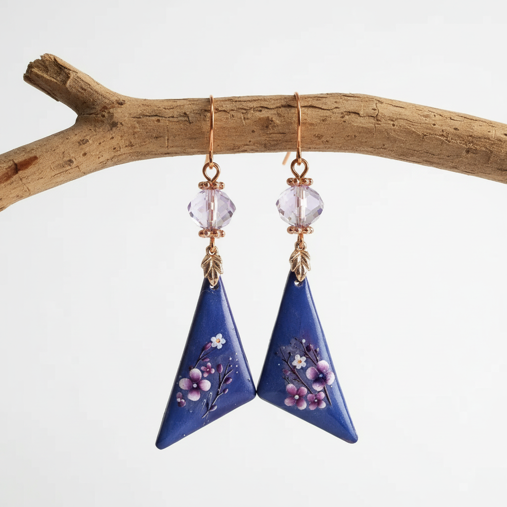 Flowers Resincrete Earrings Purple Dangle