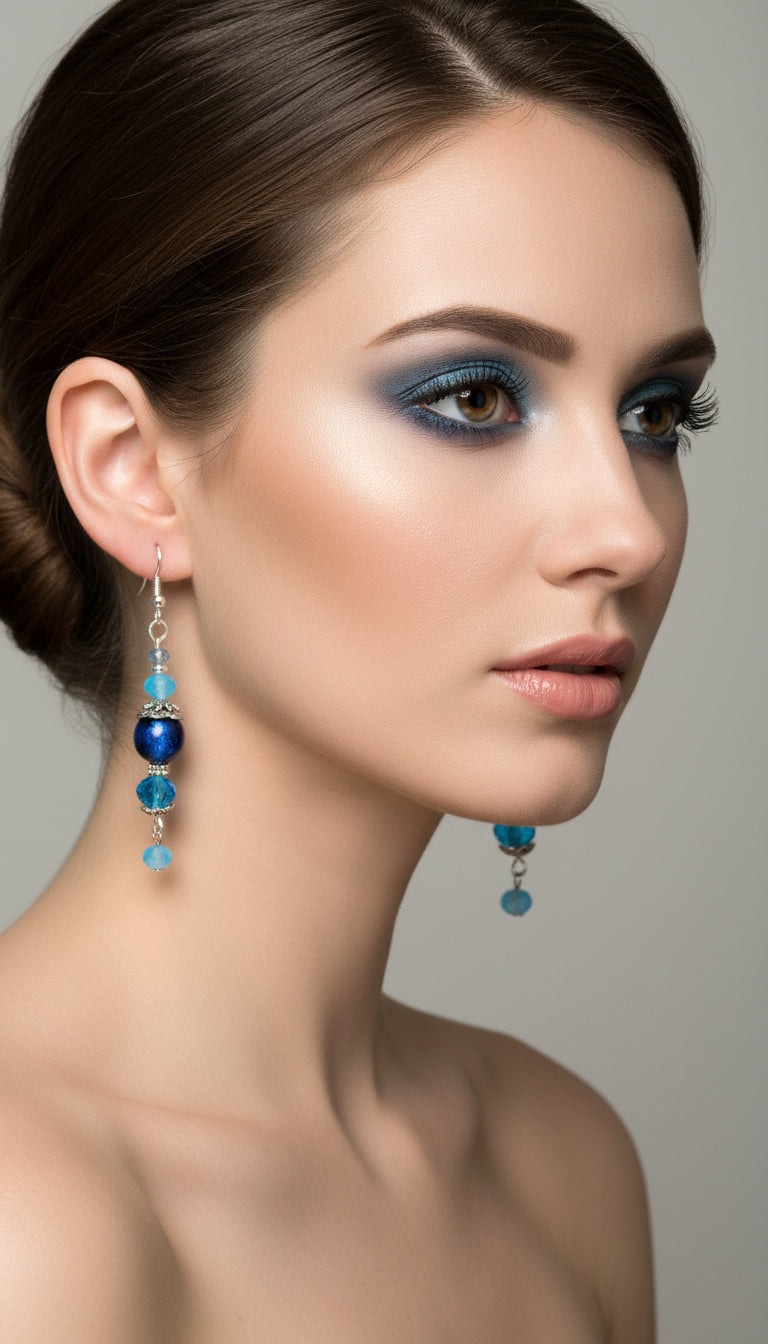 Soft Feminine Blue Earrings - Czech Glass Flowers & Pearls | 2.5 Inches