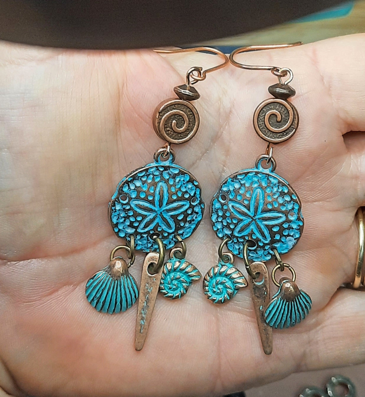 Patina sea charms earrings