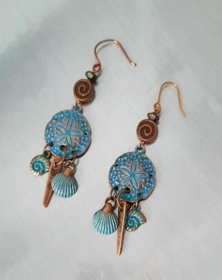 Patina sea charms earrings