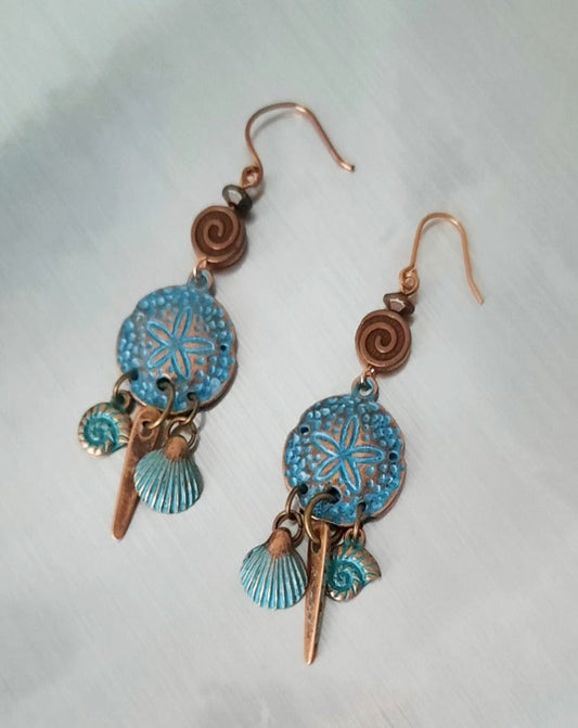 Patina sea charms earrings