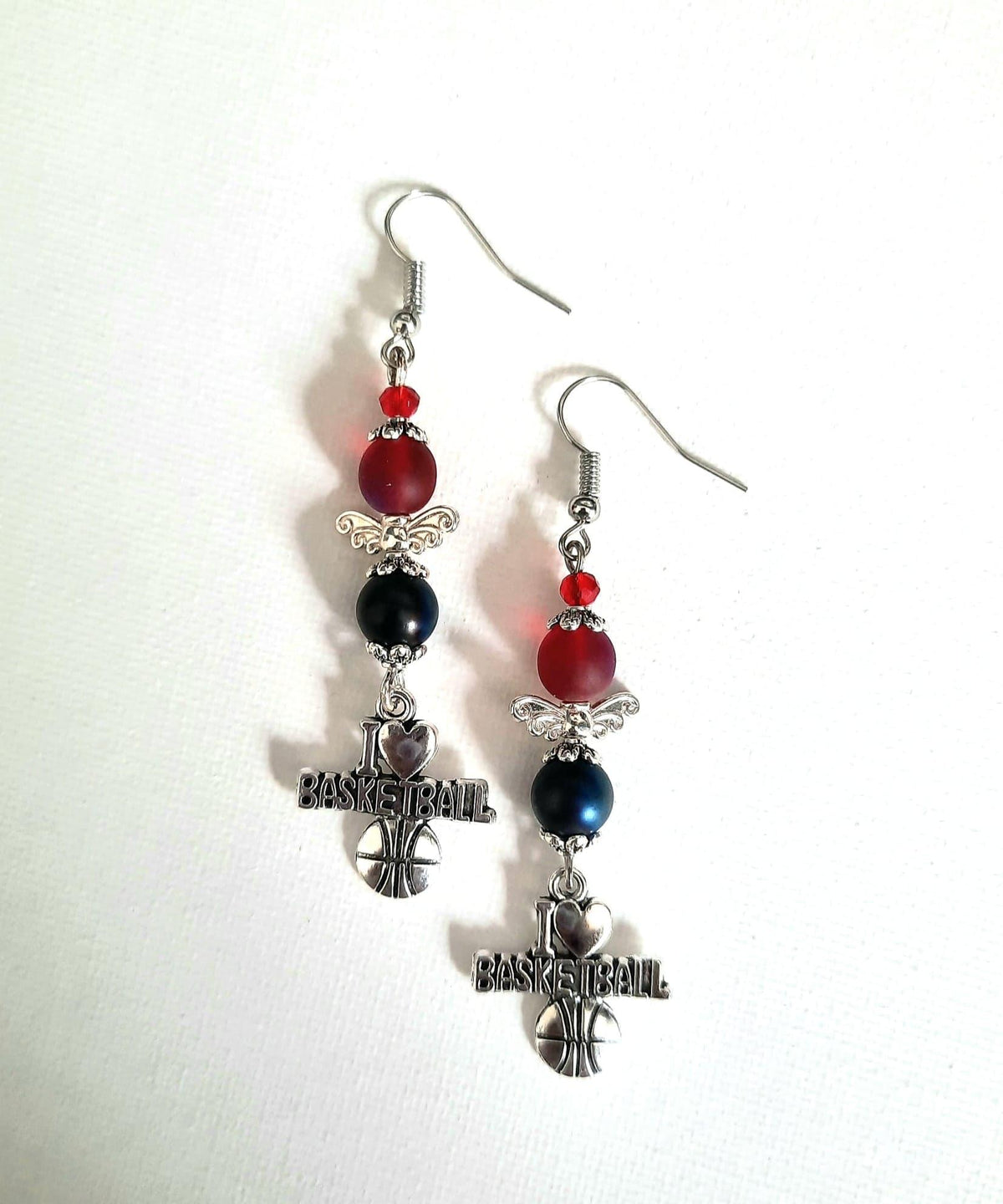 Adorable 2.75 inches basketball earrings silver-plated angel wings
