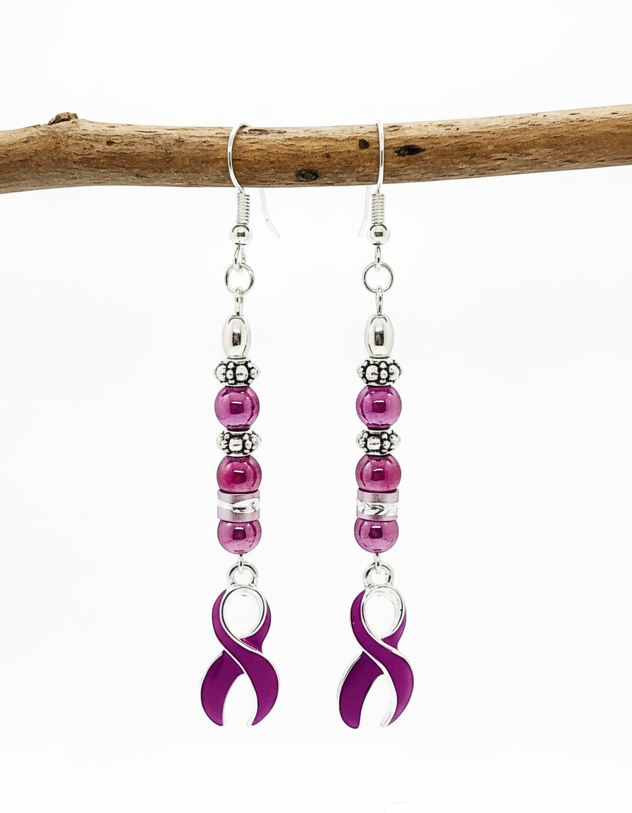 Awareness purple enamel ribbon charm Earrings by Josie