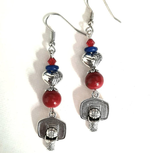Adorable 2.5 inches basketball earrings silver-plated heart and beaded