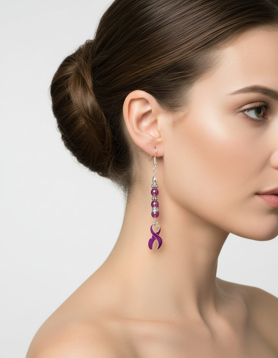 Awareness purple enamel ribbon charm Earrings by Josie